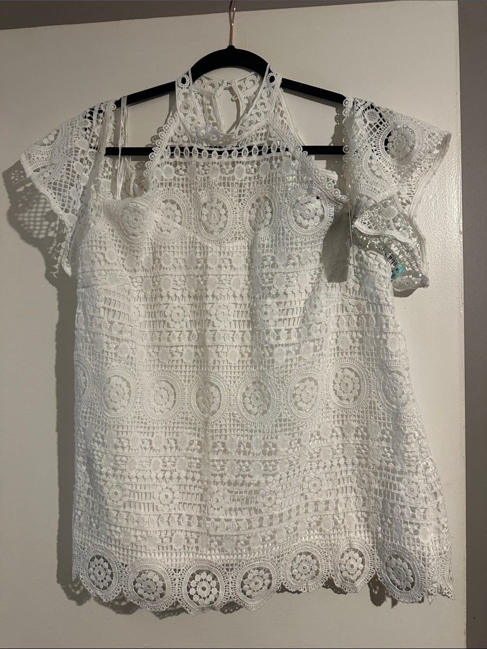 City Chic White Crochet Cold-Shoulder Halter Top